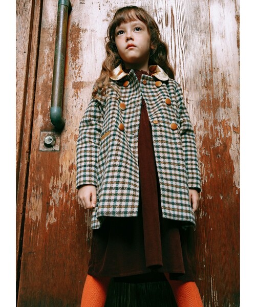 B:MING by BEAMS（ビーミングバイビームス）の「ファー襟 チェック柄 ダブル コート（100～140cm）（ダウンジャケット/コート・キッズ・ベージュ/ネイビー・110/120/130/140/100）」の9枚目の写真