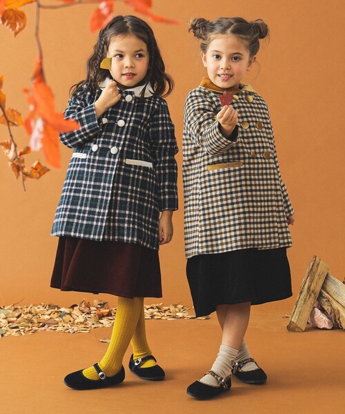 B:MING by BEAMS（ビーミングバイビームス）の「ファー襟 チェック柄 ダブル コート（100～140cm）（ダウンジャケット/コート・キッズ・ベージュ/ネイビー・110/120/130/140/100）」の10枚目の写真