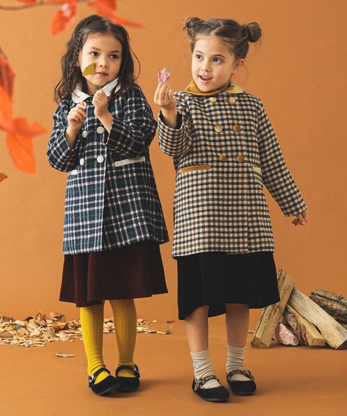 B:MING by BEAMS（ビーミングバイビームス）の「ファー襟 チェック柄 ダブル コート（100～140cm）（ダウンジャケット/コート・キッズ・ベージュ/ネイビー・110/120/130/140/100）」の11枚目の写真