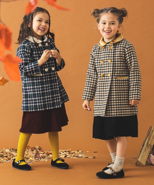 B:MING by BEAMS（ビーミングバイビームス）の「ファー襟 チェック柄 ダブル コート（100～140cm）（ダウンジャケット/コート・キッズ・ベージュ/ネイビー・110/120/130/140/100）」の12枚目の写真