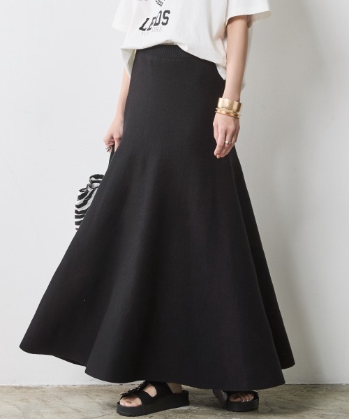 フレアロングニットスカート <大きいサイズ有>シックスタイル (スカート)|CHIC STYLE(シックスタイル)