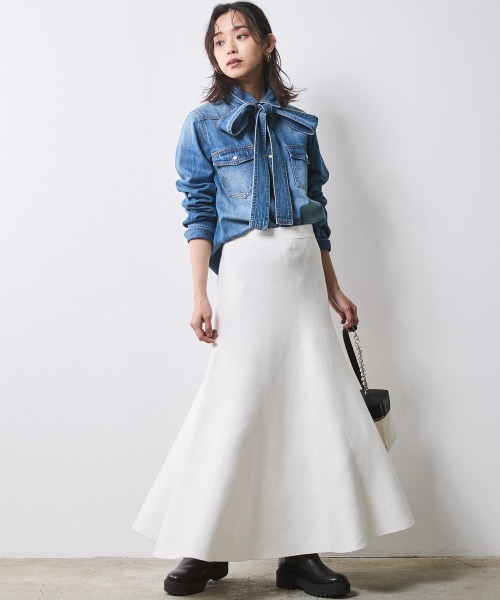 CHIC STYLE(シックスタイル)の「フレアロングニットスカート <大きいサイズ有>シックスタイル(スカート・レディース・ブラック/オフホワイト・M/L/LL/3L/4L/5L)」の8枚目の写真