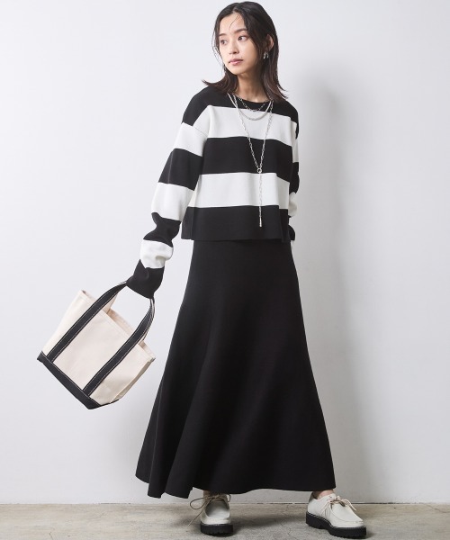 CHIC STYLE(シックスタイル)の「フレアロングニットスカート <大きいサイズ有>シックスタイル(スカート・レディース・ブラック/オフホワイト・M/L/LL/3L/4L/5L)」の11枚目の写真