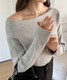 2way ボートネック リブニット ワンショルダー オフショルダー トップス