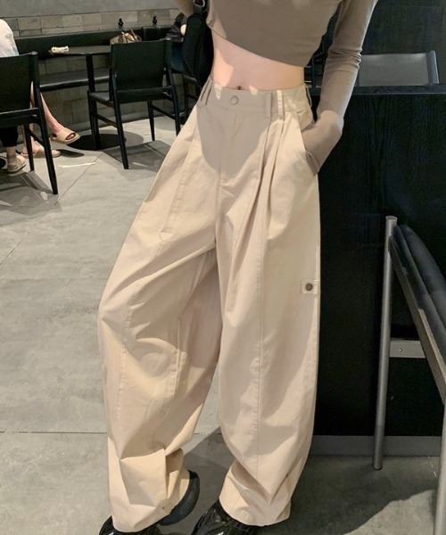 LADY LIKE（レディライク）の「ダブルステッチ入りワイドパンツ（チノパンツ・レディース・グリーン/アイボリー・M）」の13枚目の写真