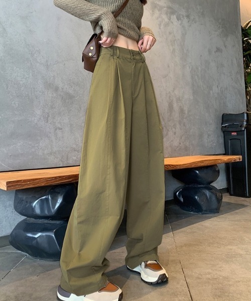 LADY LIKE（レディライク）の「ダブルステッチ入りワイドパンツ（チノパンツ・レディース・グリーン/アイボリー・M）」の8枚目の写真