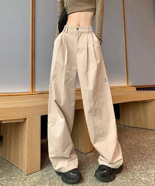 LADY LIKE（レディライク）の「ダブルステッチ入りワイドパンツ（チノパンツ・レディース・グリーン/アイボリー・M）」の9枚目の写真