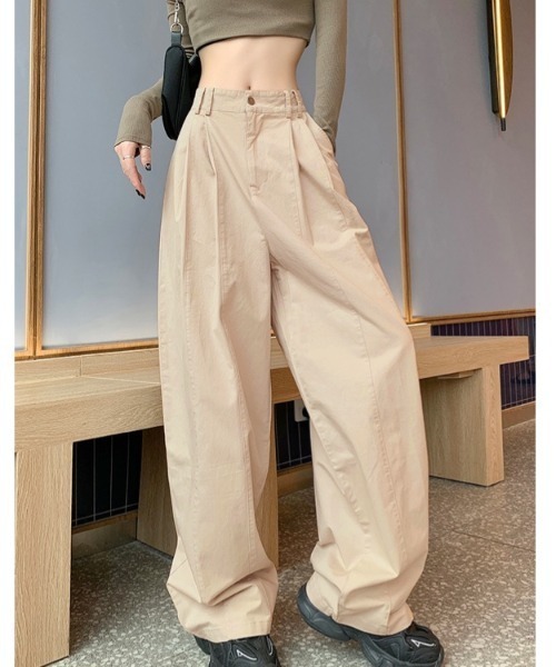 LADY LIKE（レディライク）の「ダブルステッチ入りワイドパンツ（チノパンツ・レディース・グリーン/アイボリー・M）」の10枚目の写真