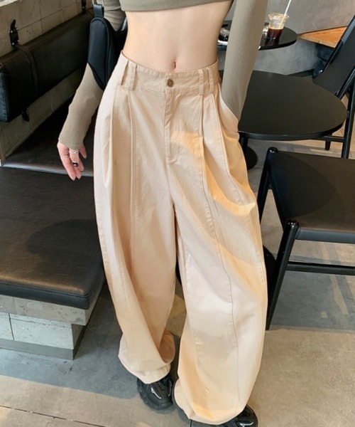LADY LIKE（レディライク）の「ダブルステッチ入りワイドパンツ（チノパンツ・レディース・グリーン/アイボリー・M）」の12枚目の写真