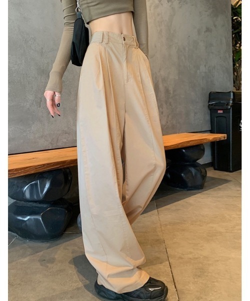 LADY LIKE（レディライク）の「ダブルステッチ入りワイドパンツ（チノパンツ・レディース・グリーン/アイボリー・M）」の14枚目の写真