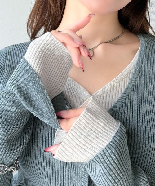 mily bilet(ミウィビレット)の「【mily bilet】洗練されたレイヤードスタイル。チョーカー紐付きレイヤード風Vネックカーディガン(長袖)(カーディガン/ボレロ・レディース・ブルー/グレー/ブラック・LARGE/MEDIUM/SMALL/X-LARGE)」の18枚目の写真