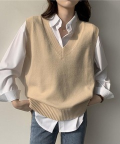 セール】ニットベスト×Tシャツセット(ユニセックス)（ベスト