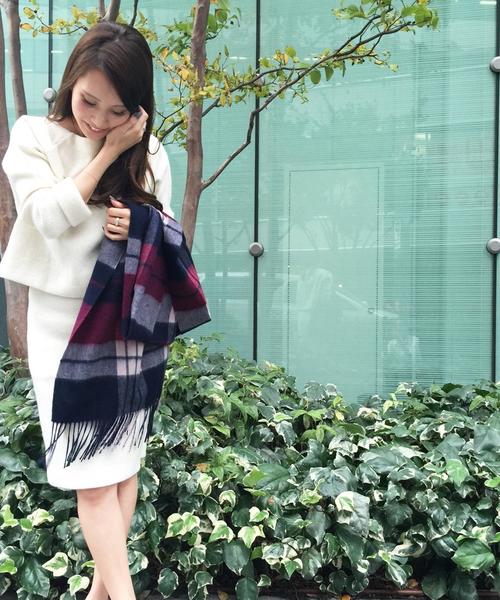 Jewel Changes(ジュエルチェンジズ)の「〓JC ウール チェック マフラー 2(ストール/ショール・レディース・ブラック/ワインレッド・フリー)」の8枚目の写真