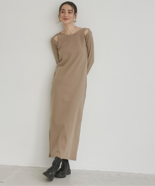 新品　アンスリード　レイヤード　ロングワンピース　ベージュ　長袖　36 レイヤード ロング ワンピース 長袖 ベスト ハイネック