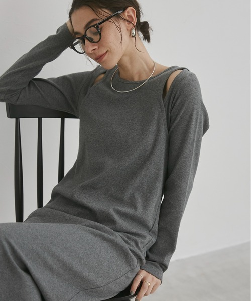 ワンピース DaG1PULS セール】フェイクレイヤード カット リブ ロング ワンピース