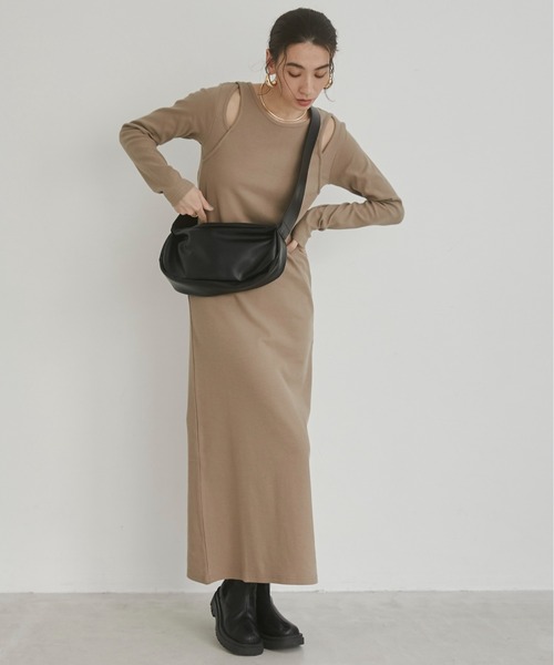 ANGIE（アンジー）の「フェイクレイヤード カット リブ ロング ワンピース（ワンピース・レディース・ベージュ/杢グレー/ブラック・FREE）」の9枚目の写真