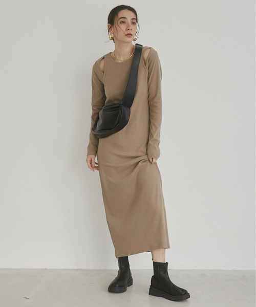 ANGIE（アンジー）の「フェイクレイヤード カット リブ ロング ワンピース（ワンピース・レディース・ベージュ/杢グレー/ブラック・FREE）」の10枚目の写真