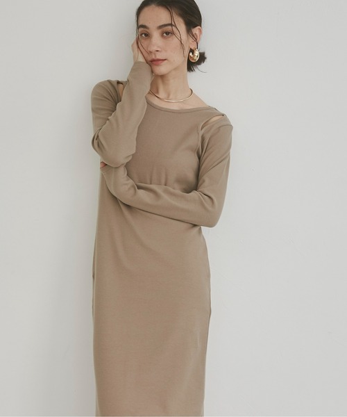 ANGIE（アンジー）の「フェイクレイヤード カット リブ ロング ワンピース（ワンピース・レディース・ベージュ/杢グレー/ブラック・FREE）」の16枚目の写真