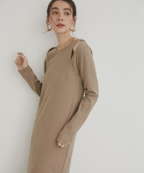 ANGIE（アンジー）の「フェイクレイヤード カット リブ ロング ワンピース（ワンピース・レディース・ベージュ/杢グレー/ブラック・FREE）」の18枚目の写真