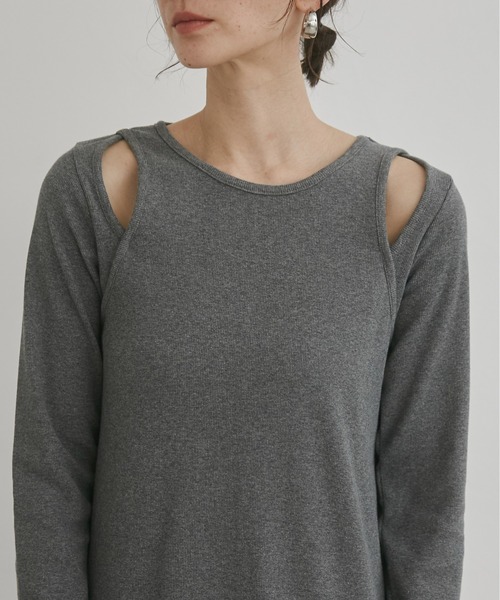 ANGIE（アンジー）の「フェイクレイヤード カット リブ ロング ワンピース（ワンピース・レディース・ベージュ/杢グレー/ブラック・FREE）」の4枚目の写真