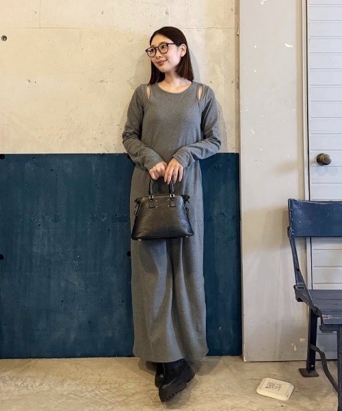 ワンピース DaG1PULS セール】フェイクレイヤード カット リブ ロング ワンピース