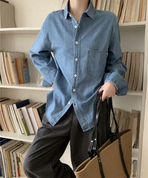gossip!ロサンゼルス(ゴシップロサンゼルス)の「デニムシャツ 長袖シャツジャケット カジュアル&デイリー シンプル(シャツ/ブラウス・レディース・ネイビー/ブルー・FREE)」の13枚目の写真
