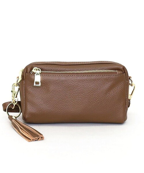 COOCO（クーコ）の「【牛革】シュリンクレザー横型ミニショルダーバッグ（ショルダーバッグ・レディース・シルバー/グレー/ブルー/オフホワイト/ブラウン系1/ライトピンク/レッド系/ブラック/パープル/グリーン/ブラウン・FREE）」の5枚目の写真