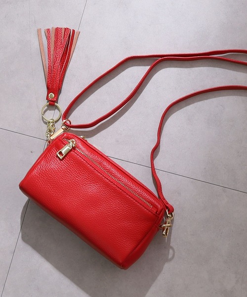 COOCO（クーコ）の「【牛革】シュリンクレザー横型ミニショルダーバッグ（ショルダーバッグ・レディース・シルバー/グレー/ブルー/オフホワイト/ブラウン系1/ライトピンク/レッド系/ブラック/パープル/グリーン/ブラウン・FREE）」の10枚目の写真