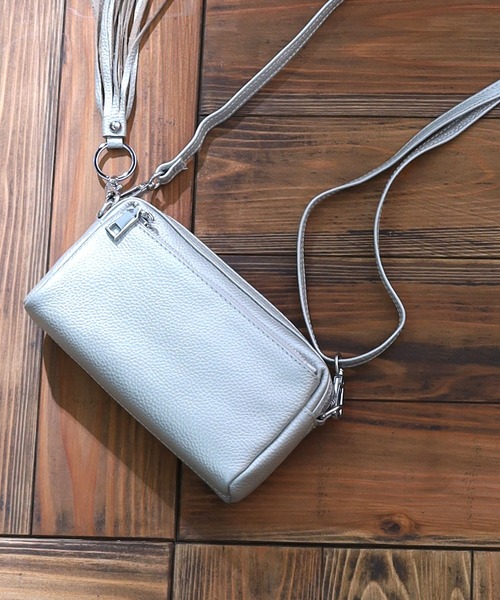 COOCO（クーコ）の「【牛革】シュリンクレザー横型ミニショルダーバッグ（ショルダーバッグ・レディース・シルバー/グレー/ブルー/オフホワイト/ブラウン系1/ライトピンク/レッド系/ブラック/パープル/グリーン/ブラウン・FREE）」の17枚目の写真