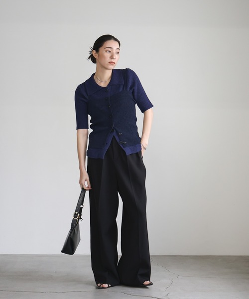 select MOCA(セレクトモカ)の「ダブルストラップサマーニットビスチェ(ベスト・レディース・ベージュ/ネイビー/ブラック・FREE)」の6枚目の写真