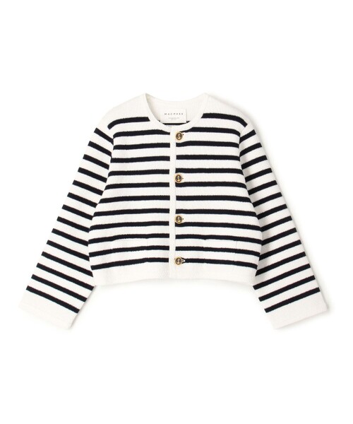 MACPHEE ハーフミラノリブボーダー クルーネックカーディガン　ボーダー WEB限定】ハーフミラノリブボーダー クルーネックカーディガン