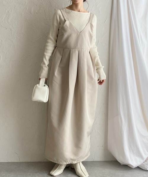 She's Closet(シーズクローゼット)の「ハイウエストタックコクーンロングジャンパースカートワンピース(ジャンパースカート・レディース・アイボリー/カーキ/ブラック・FREE)」の1枚目の写真