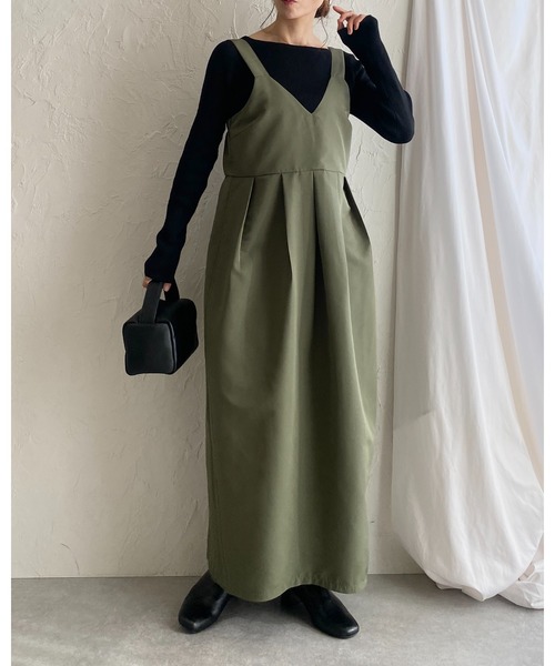 She's Closet(シーズクローゼット)の「ハイウエストタックコクーンロングジャンパースカートワンピース(ジャンパースカート・レディース・アイボリー/カーキ/ブラック・FREE)」の9枚目の写真