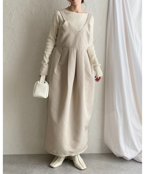She's Closet(シーズクローゼット)の「ハイウエストタックコクーンロングジャンパースカートワンピース(ジャンパースカート・レディース・アイボリー/カーキ/ブラック・FREE)」の12枚目の写真