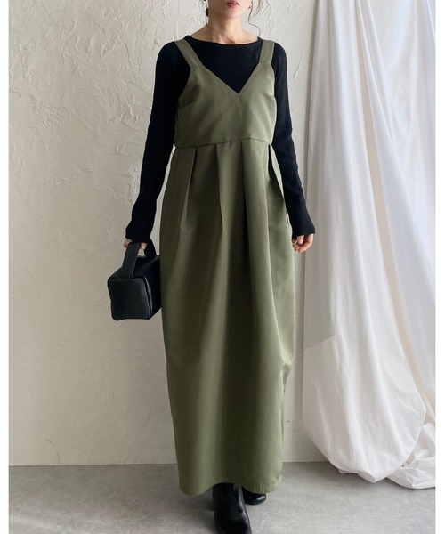 She's Closet(シーズクローゼット)の「ハイウエストタックコクーンロングジャンパースカートワンピース(ジャンパースカート・レディース・アイボリー/カーキ/ブラック・FREE)」の15枚目の写真