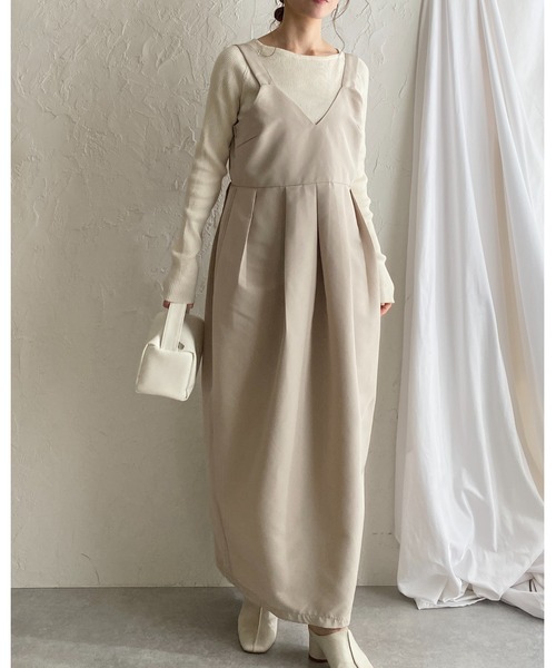 She's Closet(シーズクローゼット)の「ハイウエストタックコクーンロングジャンパースカートワンピース(ジャンパースカート・レディース・アイボリー/カーキ/ブラック・FREE)」の21枚目の写真