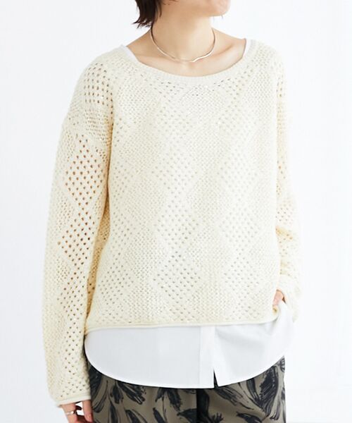 le.coeur blanc(ルクールブラン)の「TORRAZZO DONNAスパンコールニット(ニット/セーター・レディース・オフホワイト/キャメル・38)」の1枚目の写真