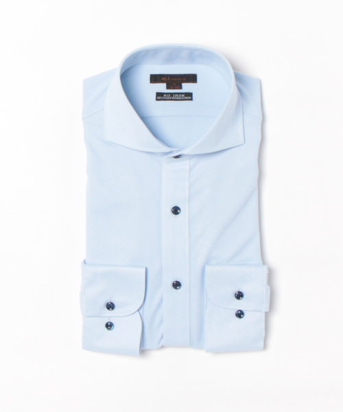 m.f.editorial（エムエフエディトリアル）の「【ストレッチ ノーアイロン 吸水速乾】m.f.エディトリアル メンズ カッタウェイ ビジネスドレス 長袖ニットシャツ（ビジネスシャツ・メンズ・サックスブルー・首回り39cm-裄丈84cm/首回り41cm-裄丈82cm/首回り41cm-裄丈86cm/首回り39cm-裄丈80cm/首回り37cm-裄丈80cm/首回り43cm-裄丈86cm）」の4枚目の写真