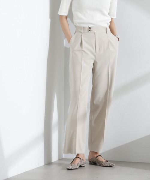 NANO universe（ナノユニバース）の「ライトファンクション タックセミワイドパンツ(セットアップ可)（スラックス・レディース・アイボリー/モカ/ダークネイビー・S/M）」の3枚目の写真