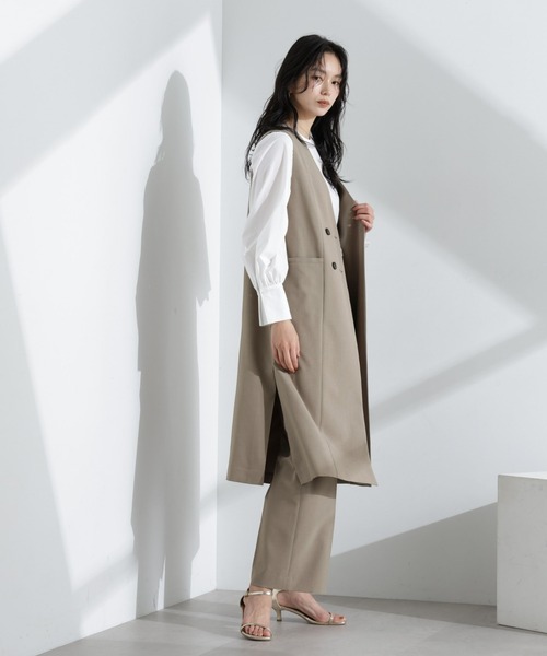 NANO universe（ナノユニバース）の「ライトファンクション タックセミワイドパンツ(セットアップ可)（スラックス・レディース・アイボリー/モカ/ダークネイビー・S/M）」の13枚目の写真