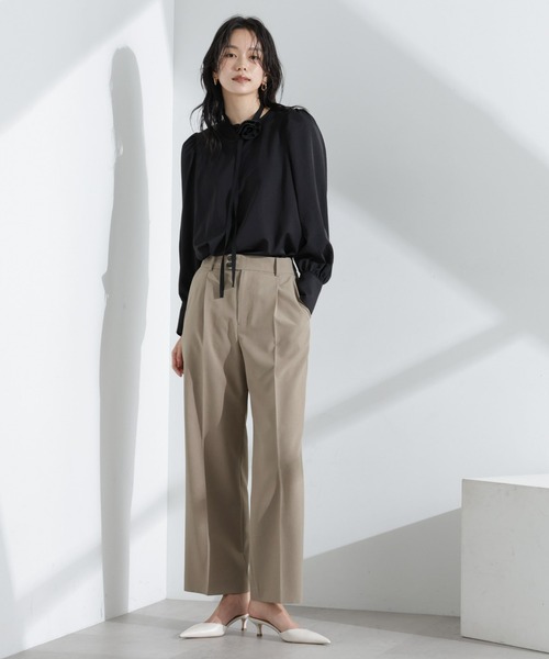 NANO universe（ナノユニバース）の「ライトファンクション タックセミワイドパンツ(セットアップ可)（スラックス・レディース・アイボリー/モカ/ダークネイビー・S/M）」の6枚目の写真