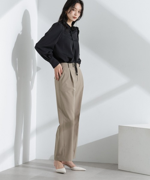 NANO universe（ナノユニバース）の「ライトファンクション タックセミワイドパンツ(セットアップ可)（スラックス・レディース・アイボリー/モカ/ダークネイビー・S/M）」の7枚目の写真
