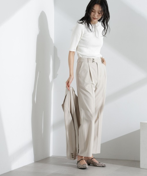 NANO universe（ナノユニバース）の「ライトファンクション タックセミワイドパンツ(セットアップ可)（スラックス・レディース・アイボリー/モカ/ダークネイビー・S/M）」の10枚目の写真