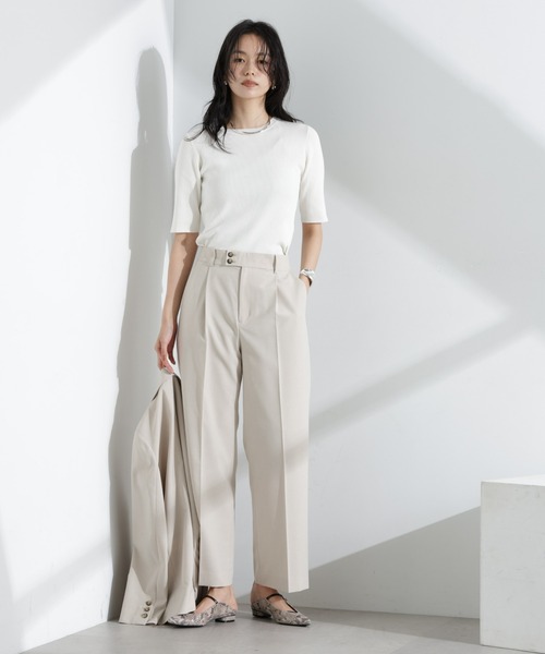 NANO universe（ナノユニバース）の「ライトファンクション タックセミワイドパンツ(セットアップ可)（スラックス・レディース・アイボリー/モカ/ダークネイビー・S/M）」の5枚目の写真