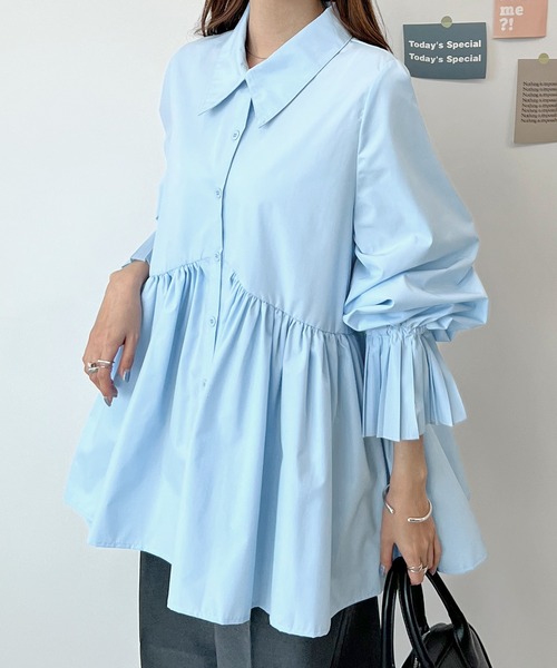 Futier land(フューティアランド)の「袖プリーツチュニックブラウス(シャツ/ブラウス・レディース・オフホワイト/ライトブルー/ブラック・MEDIUM/LARGE)」の10枚目の写真