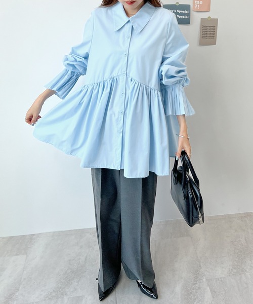 Futier land(フューティアランド)の「袖プリーツチュニックブラウス(シャツ/ブラウス・レディース・オフホワイト/ライトブルー/ブラック・MEDIUM/LARGE)」の11枚目の写真