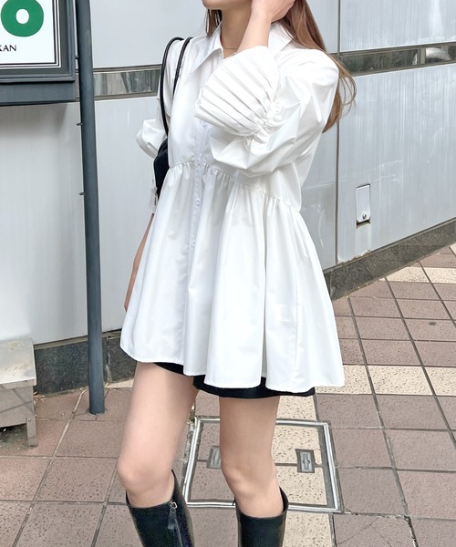 Futier land(フューティアランド)の「袖プリーツチュニックブラウス(シャツ/ブラウス・レディース・オフホワイト/ライトブルー/ブラック・MEDIUM/LARGE)」の19枚目の写真