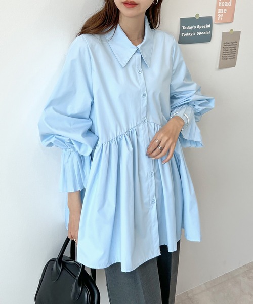 Futier land(フューティアランド)の「袖プリーツチュニックブラウス(シャツ/ブラウス・レディース・オフホワイト/ライトブルー/ブラック・MEDIUM/LARGE)」の9枚目の写真