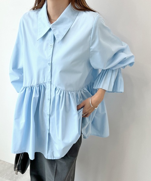 Futier land(フューティアランド)の「袖プリーツチュニックブラウス(シャツ/ブラウス・レディース・オフホワイト/ライトブルー/ブラック・MEDIUM/LARGE)」の13枚目の写真