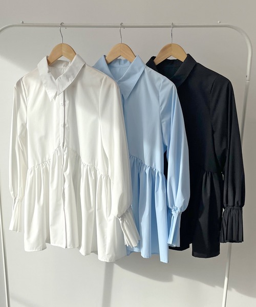 Futier land(フューティアランド)の「袖プリーツチュニックブラウス(シャツ/ブラウス・レディース・オフホワイト/ライトブルー/ブラック・MEDIUM/LARGE)」の21枚目の写真